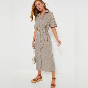 Tuckernuck Beige and Brown Gingham Midi Shirt Dress
